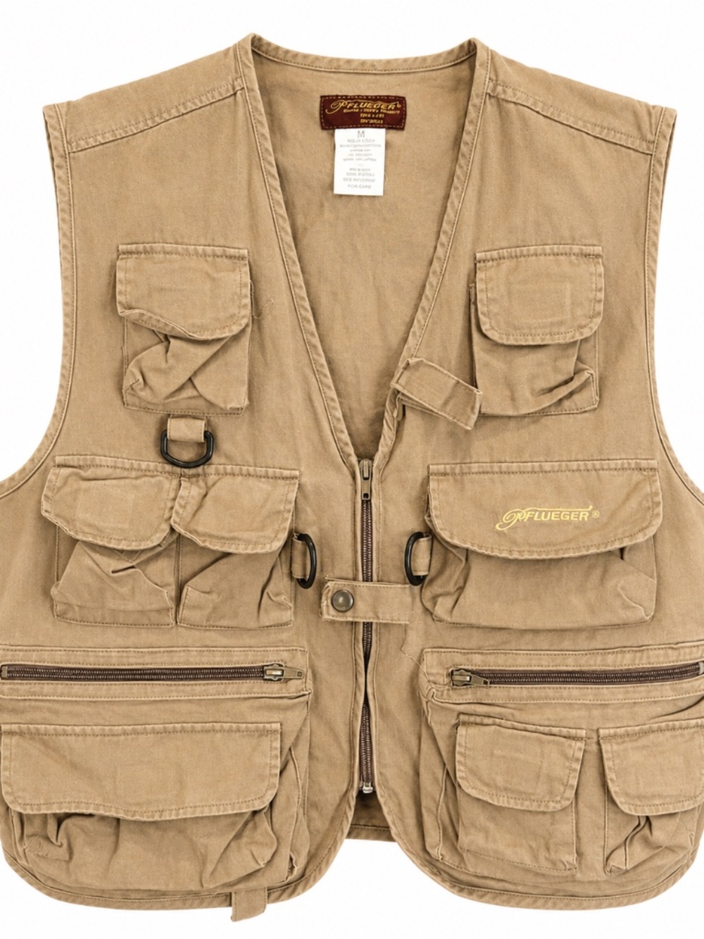Vintage Pflueger Fly Fishing Vest Men’s M Brown Khaki Utility Multi-Pocket
